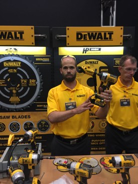 Among the accessories being demonstrated was this DWASHRIR 18 Ga. shear cutter attachment. DeWalt announced this tool last fall, but it doesn't seem to have been readily available so we expect it will be released soon. It has a 1/4-in. socket attachement and mounts to drills and impact drivers. The head swivels 360 degrees, so you can get your knuckles out of the way easily enough. It will run about $60. 