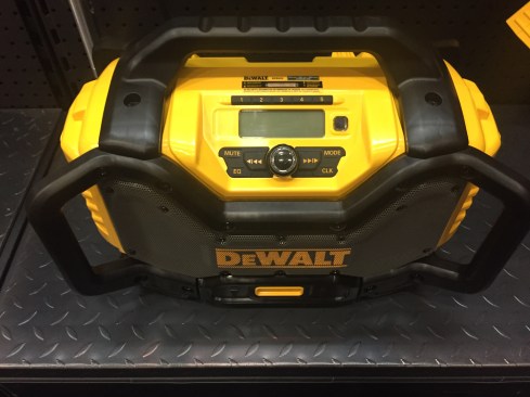 The DCR025 is a new jobsite radio that features Bluetooth capability. It also includes two AC outlets so it can function as a power supply when the unit is plugged in. It charges 12V Max, 20V Max and Flexvolt batteries at 3AMPs. There's a device storage compartment on the bottom that includes a USB port for charging your phone. You can control the device from the radio so you can keep your phone in your pocket when you want to change the station. Cost $199. Expect to see this late summer/early fall of this year.