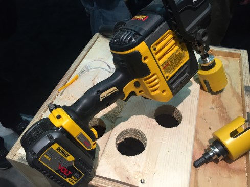 To aide in the efficiency and runtime of the Flexvolt tools, DeWalt designed a new line of accessories for them. The hole saws shown here are built to maximize performance of the Flexvolt VSR drill shown here. The hole saws include a pilot bit that pulls through the material as it cuts. Recip blades, abrasives, and circular saw blades will also be available. The accessories will come as part of the kits in their respective tools. 