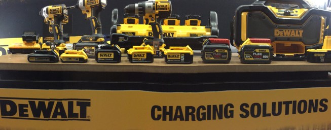 Here's a look at DeWalt's 20V Max and 60V Max battery lineup. The color variations indicate their standard (all black) and premium packs (yellow and black). The premium batteries are said to provide 33% more runtime than the standard versions. 