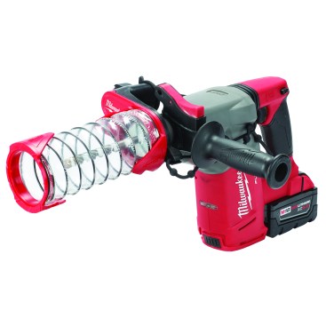 Several other tool manufacturers  offer inexpensive shrouds designed to contain  silica dust. When you’re drilling overhead, this  shroud from Milwaukee can be emptied and  reused, or the tool can be hooked up to a dust  extractor.