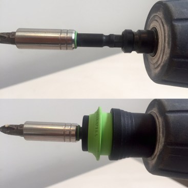 The Centrotec quick-change chuck holds Festool’s proprietary bits and makes for a smoother rotation of the bit by gripping it in two places— the bottom and the middle of the shaft.