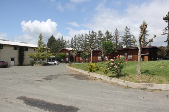 This is a view from the driveway. On the left is a newish warehouse building; on the right is the remaining part of the lumber mill--recognizable as a lumber storage shed--that Thurner turned into a factory.