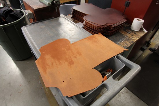 The lighter area is where a tiny fraction of an inch was shaved off the back of this piece of leather.
