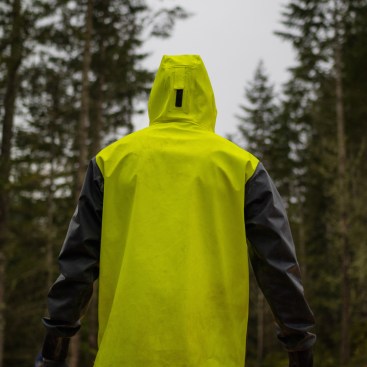 The hood is large enough to fit over a ball cap or winter hat, and has a hook and loop tab for a more customizable fit.  