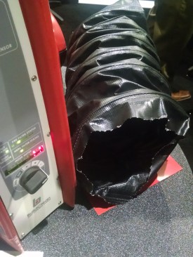 A flexible vent duct can be attached to the exhaust port. While optional, using the vent duct is the only way to get the work space under a negative pressure, which is what you want to keep dust from migrating through the barrier (e.g. Zip Wall) you erect between the work space and the living space in an occupied home.