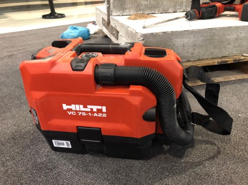 This cordless Vacuum VC 75-1-A22 is first OSHA Silica Table 1 compliant - has a manual filter cleaning capability and a HEPA filter. 75 CFM, runs on 22V battery. Has eco and max mode to extend runtime (w decreased CFM), hose extends 8’, has onboard accessory storage for job site cleanup, and can be used as a blower. Dry-only vacuum. $199 tool only; $399 w two 5.2Ah batteries and a charger.