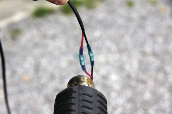 Here, marine-quality cable is shown joined with heat-shrink butt connectors. 