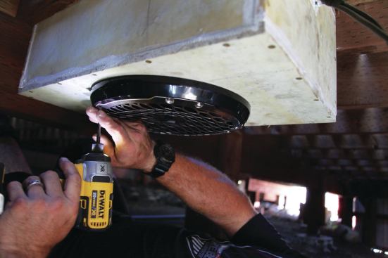 The subwoofer is mounted  in its waterproof enclosure under the deck.