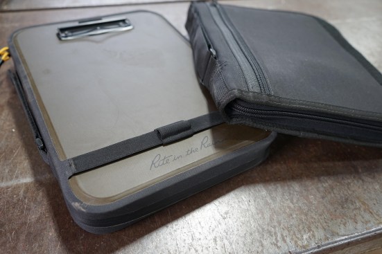Shown here is the Rite-in-the-Rain Monsoon field desk (green)  and  daily planner (black).