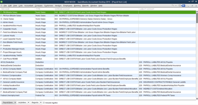Screenshot showing how to account for labor when using QuickBooks