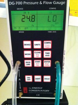 When measuring the tightest duct systems, the user installs "ring 3," the one with the smallest hole. This enables the manometer to record leaks as small as 10 cfm, equivalent to about 1% air leakage for a 2 1/2-ton central air conditioning system. When meticulous installers put together ducted systems that leak less than this, the display flashes the word "LO," which is a signal to install the next higher numbered ring.