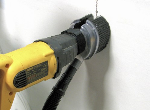 Capture lead dust at the source using vacuum-attached power tools. If a tool wasn’t engineered at the factory for dust-collection, aftermarket manufacturers, such as Dustless Technologies (maker of the recip saw attachment shown here) might be able to provide a retrofit dust shroud.