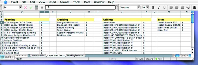 Figure 4. On the Labor Unit Costs worksheet, break down labor components as finely as possible for a more accurate final estimate. Price tasks by the square foot, linear foot, or unit, depending on what works best.