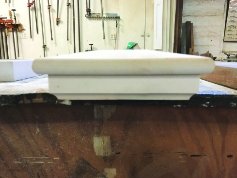 The cap trim boxes were nailed and glued to the caps, which were cut from 1 1/4-inch-thick PVC stock.