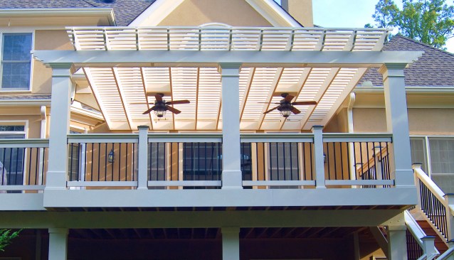 PVC is well suited for column wraps and outer band trim. In many cases, 2x PVC material can also be used in place of wood to build an arbor that will never rot or degrade due to exposure. And while PVC can't be used for structural applications, such as this arbor's rafters and purlins, the combination of both allows for an improved design for any deck project.