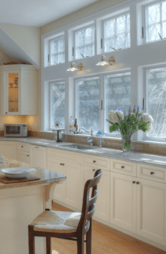 Task. Over-sink lighting is necessary for safety reasons. Sconces work well for this urpose and can add visual interest to a design.