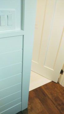 When using shiplap as a wainscoting, consider device heights and how the switch plates will intersect with the shiplap or whatever top cap assembly is being used.