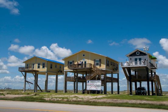 Gilcrest, Texas, August 16, 2009--Elevated homes constructed under upgraded standards of the IBHS Fortified program, which survived the arrival of Hurricane Ike, are the only structures standing in the town of Gilcrest after most of the area was scraped clean of structures by Hurricane Ike's storm surge.  Photo by Patsy Lynch/FEMA