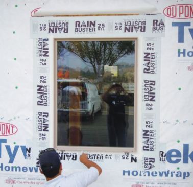 Step 5:  Apply a plumb, 3/8- to 1/2-inch bead of sealant along the edges of the window opening, then install the window level, square, and plumb. Ensure that squeeze-out exists everywhere sealant is used. Sealant is typically not recommended along the bottom, though some do apply it there, leaving gaps at the corners so any water that gets in can drain out. Either strategy is fine if it is correctly implemented.