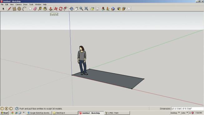 In Google SketchUp, you start by creating a 2D drawing of a deck element, such as a joist.
