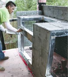 Figure 6. Once the panels are covered with wire lath, a traditional stucco or man-made stone finish can be applied.