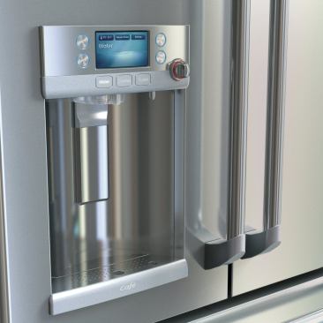 Hot-water dispenser. GE has added hot water to the water dispenser on its Cafe refrigerator.