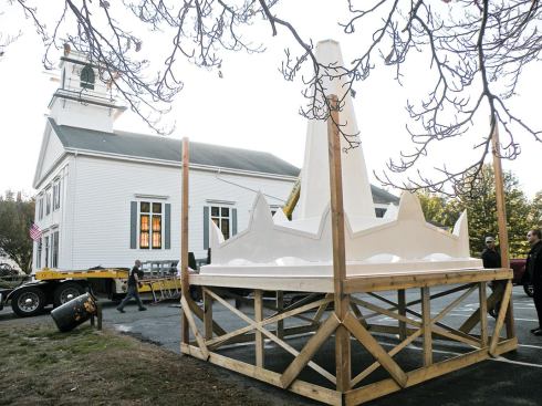 Contractor Anthony DiGiammo came up with amodern solution for restoring the steeple of an 1830s church: replace the failed old wood spire with a faithful restoration crafted out of 1/4-inch aluminum plate.