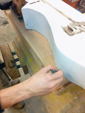 The original column patterns were scribed onto the laminations and cut out with a band saw.