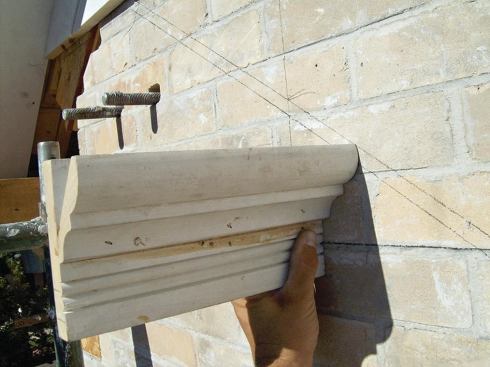 The process started with full-scale layout scribed right in place, using mockups made from the trim materials.