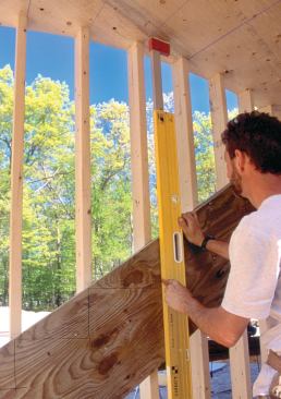 Plumb and level lines mark the treads and risers.