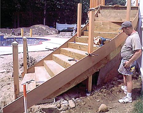then extends the wooden posts up through the framing to double as guardrail posts.