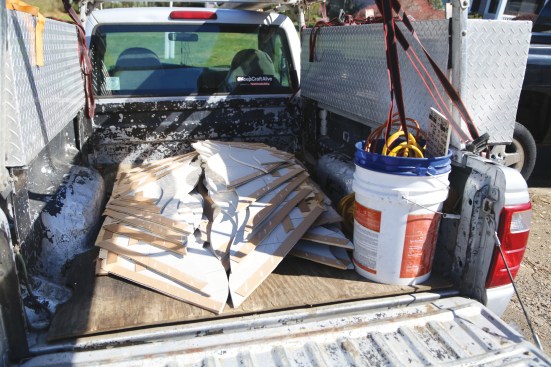 On this job, all the assembled shingle strips that were needed to complete the four gables fit into the back of a pickup truck.