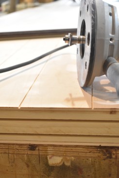 The grooves on the bottom of the door will house the fins of the weather stripping. Be sure to seal all edges of the door before final install.