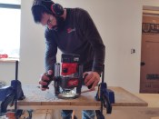 With comfortable handles and good balance, the Milwaukee Fuel 18-volt router proved easy to control in demanding hardwood.